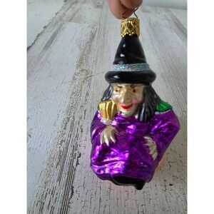 Vintage inge glas witch glass ornament pumpkin Germany glitter Xmas Halloween